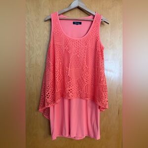 S.L. Fashions Coral Lace Overlay Mini Dress size 10